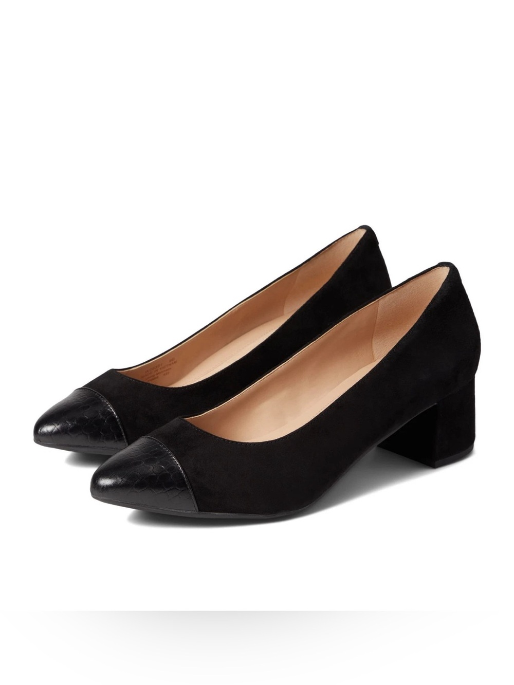 Cole Haan Black Suede Pointed Cap-Toe Block Heel Pumps